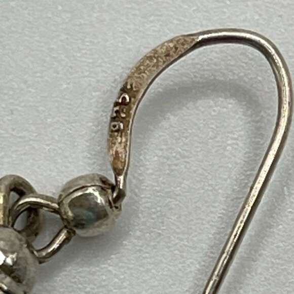 Turquoise & Sterling Silver Drop Dangle Earrings Ornate 925 Stamped - Picture 4 of 6